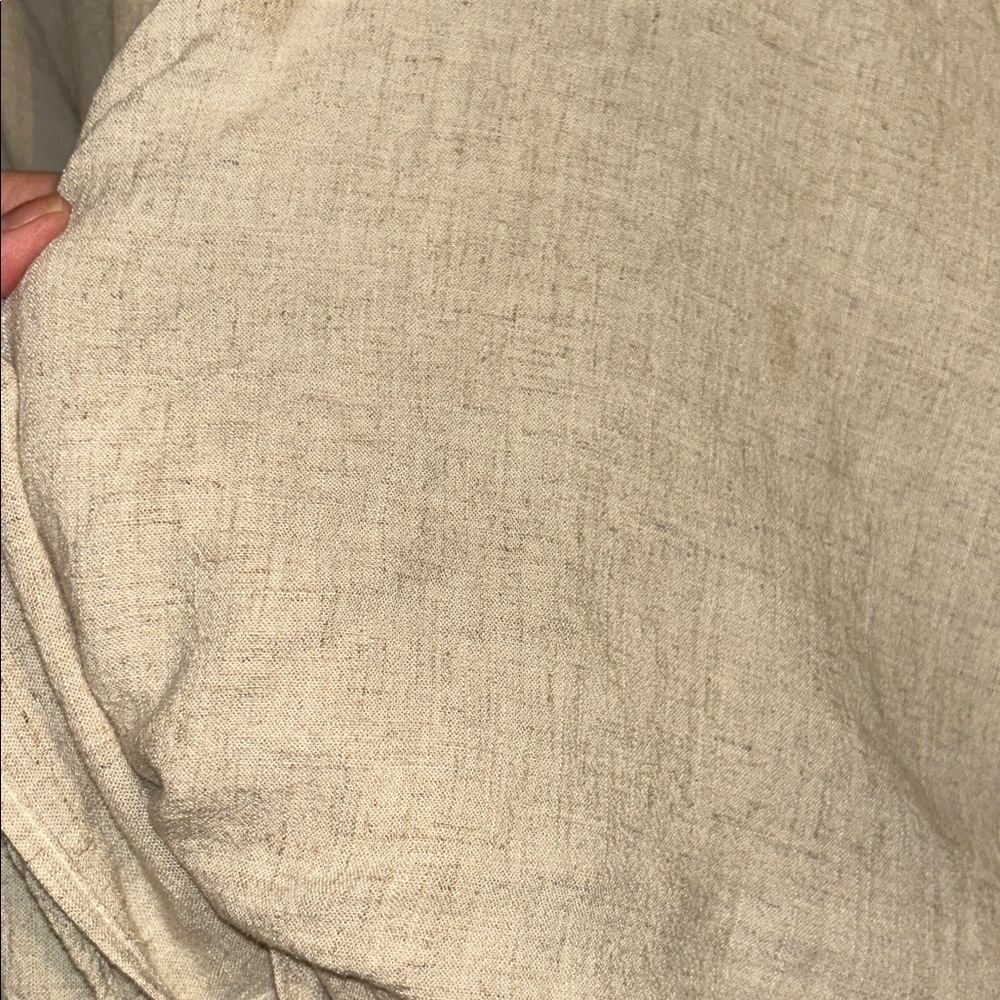 JUST BEE QUEEN sz S tan linen blend crisscross wrap/tie voluminous sleeve blouse - Picture 7 of 9
